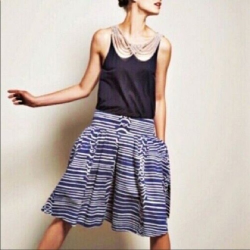 Maeve By Anthropologie Blue and White Geometric A-Line Skirt Size 4